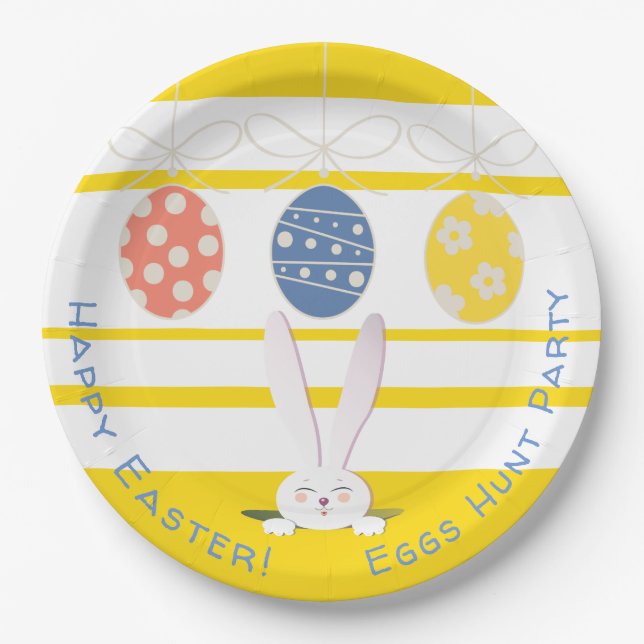 Happy Easter Eggs Hunt Party Niedlich Bunny Pappteller (Vorderseite)