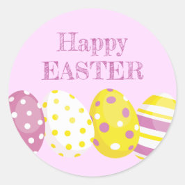 Happy Easter Eggs Pink Background Runder Aufkleber