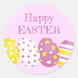 Happy Easter Eggs Pink Background Runder Aufkleber