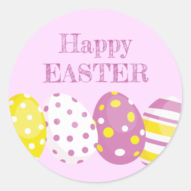 Happy Easter Eggs Pink Background Runder Aufkleber (Vorderseite)
