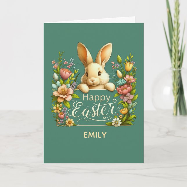 Happy Easter Elegant Bunny Floral Spring Design Karte (Vorderseite)