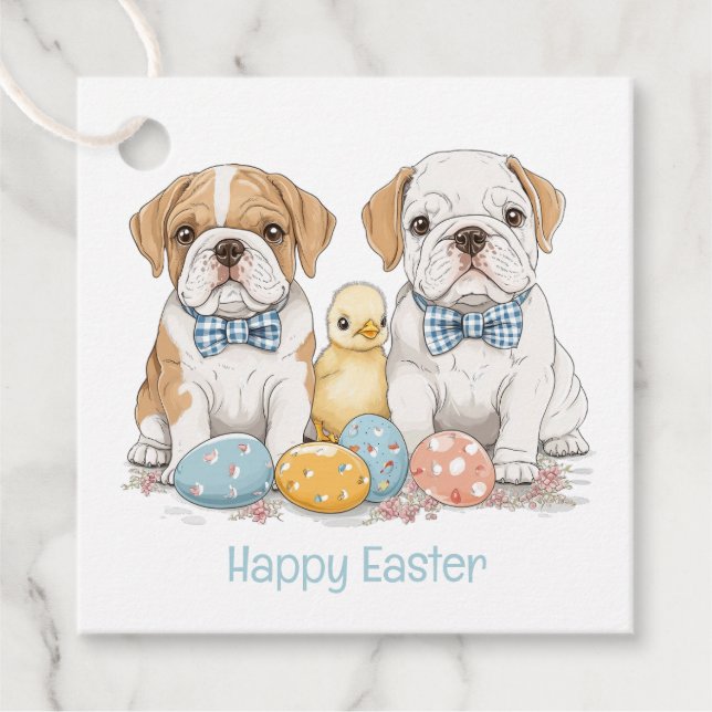 Happy Easter English Bulldogs Geschenkanhänger (Vorderseite)