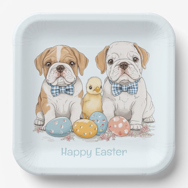 Happy Easter English Bulldogs Pappteller (Vorderseite)