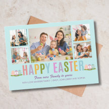 Happy Easter Family Photo Collage Blue