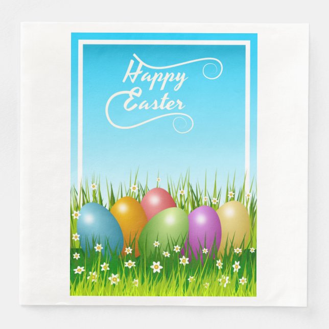 "HAPPY EASTER" - FARBHAFTE OSTEREIER SERVIETTE (Vorderseite)