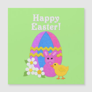 Happy Easter Felt Look Easter Egg Bunny Chick Magnetkarte