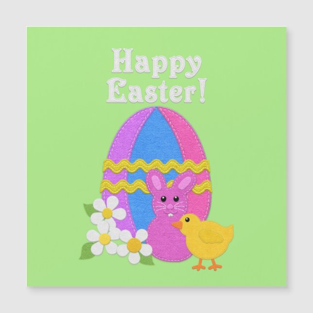 Happy Easter Felt Look Easter Egg Bunny Chick Magnetkarte (Vorderseite)