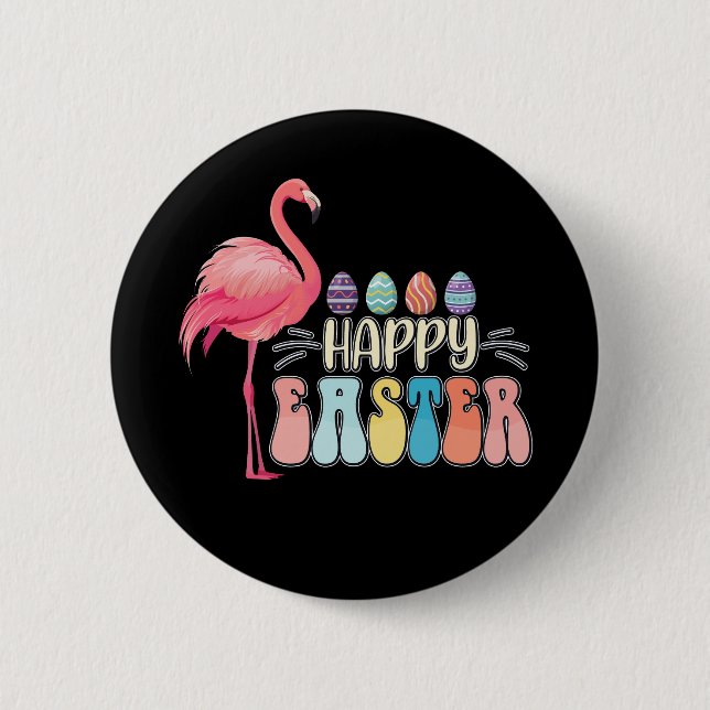 Happy Easter Flamingo Bunny Egg Basket Button (Vorderseite)