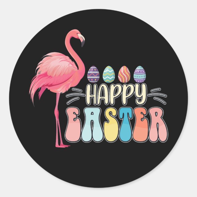 Happy Easter Flamingo Bunny Egg Basket Runder Aufkleber (Vorderseite)