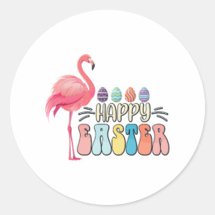 Happy Easter Flamingo Bunny Egg Basket Runder Aufkleber