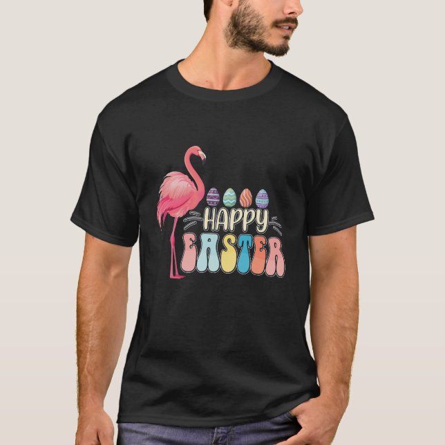 Happy Easter Flamingo Bunny Egg Basket T-Shirt (Vorderseite)