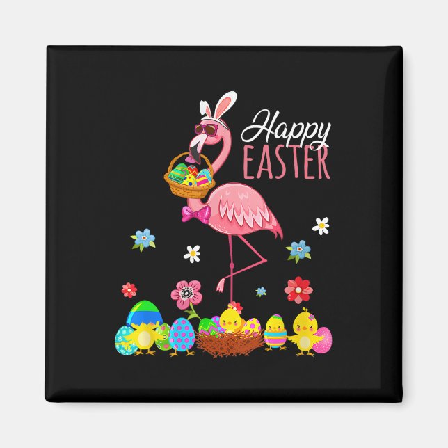 Happy Easter Flamingo mit Ostereier Bysket Hunti Magnet (Vorne)
