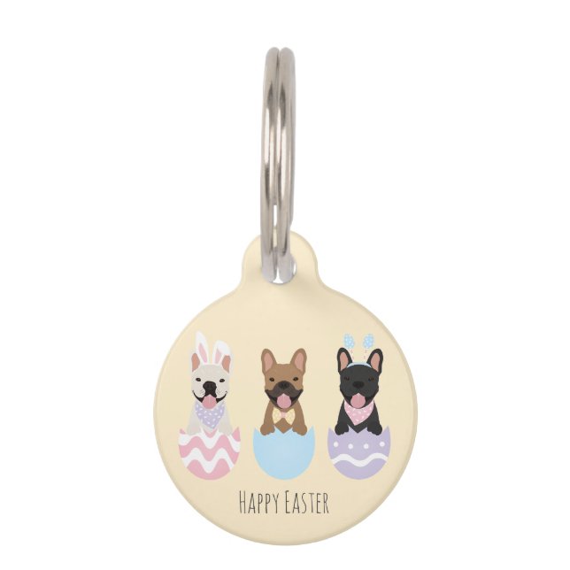 Happy Easter French Bulldogs Haustiermarke (Vorderseite)