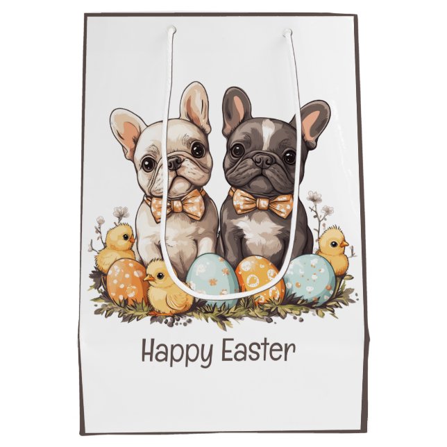 Happy Easter French Bulldogs Mittlere Geschenktüte (Rückseite)