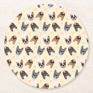 Happy Easter French Bulldogs Runder Pappuntersetzer