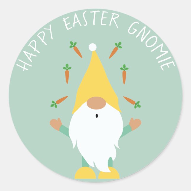 Happy Easter Gnomie Juggling Carrots Runder Aufkleber (Vorderseite)