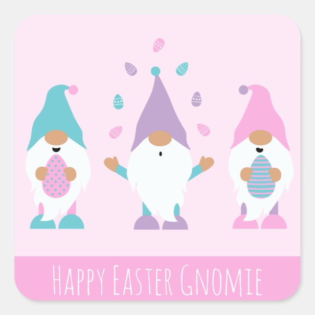 Happy Easter Gnomie Juggling Ostereier Quadratischer Aufkleber (Vorderseite)