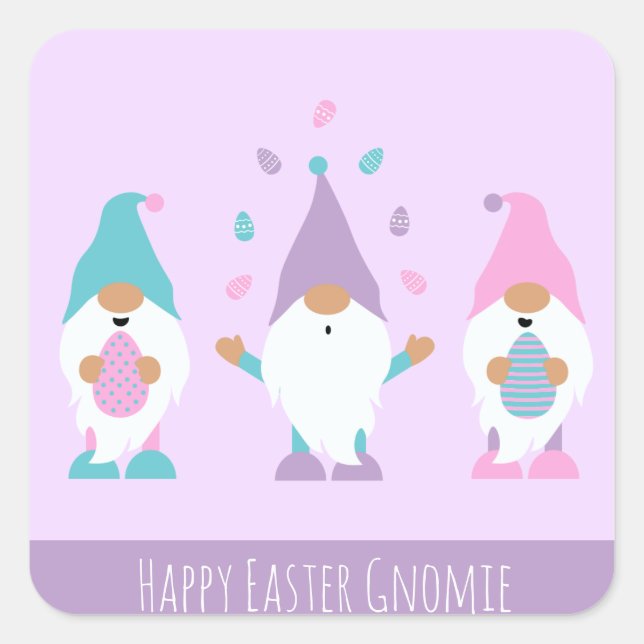 Happy Easter Gnomie Juggling Ostereier Quadratischer Aufkleber (Vorderseite)