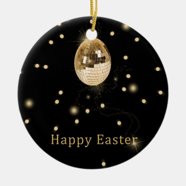 Happy Easter Gold Disco Ball Keramikornament (Vorne)