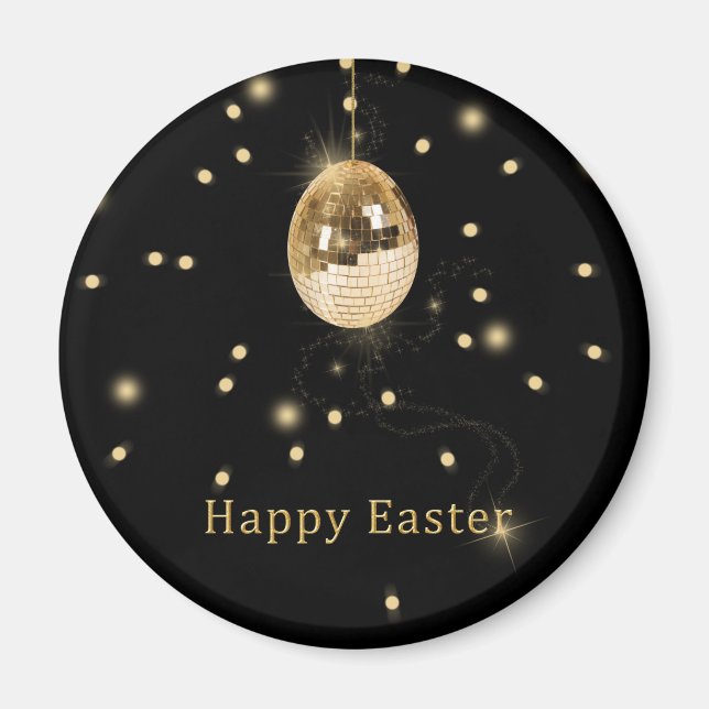 Happy Easter Gold Disco Ball Magnet (Vorne)
