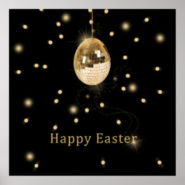 Happy Easter Gold Disco Ball Poster