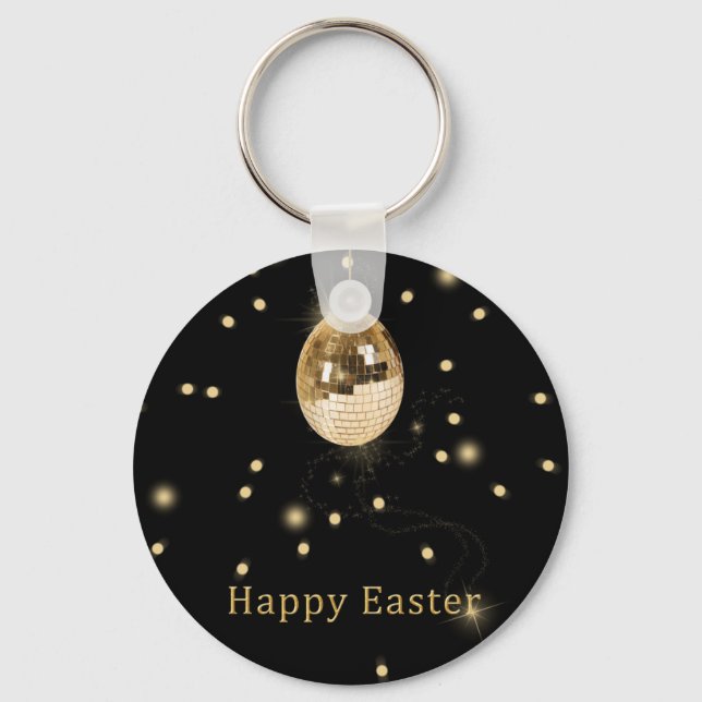 Happy Easter Gold Disco Ball Schlüsselanhänger (Vorderseite)