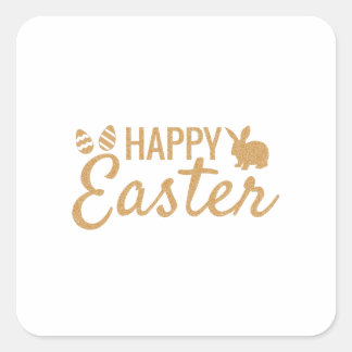 Happy Easter Gold Glitzer Sparkle Ostern Bunny Quadratischer Aufkleber