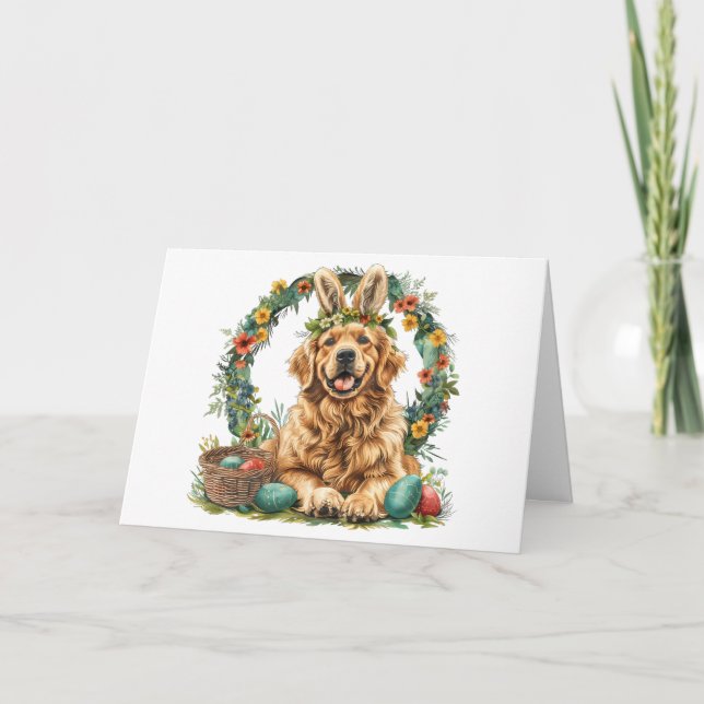 Happy Easter Golden Retriever Dog Bunny Ears Karte (Vorderseite)