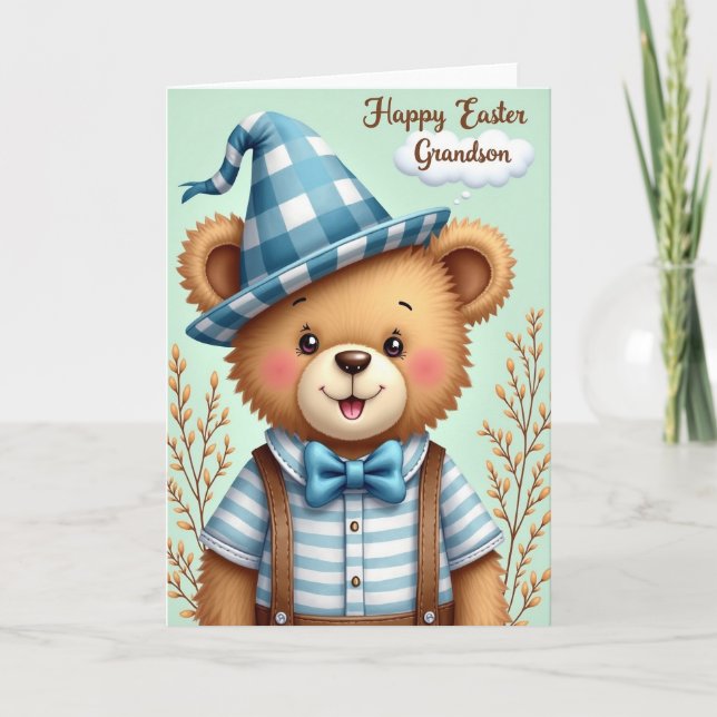 Happy Easter Grandson Bear Card Karte (Vorderseite)