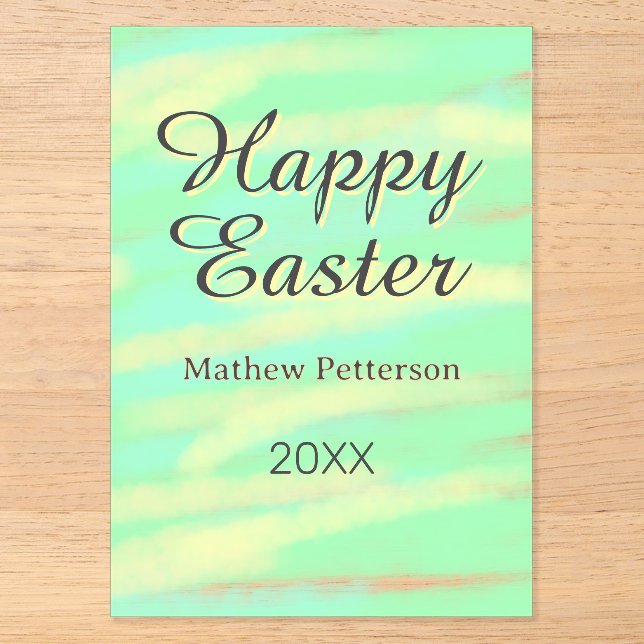 Happy Easter green yellow pastel gray name year  Acryleinladungen (Vorderseite)