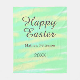 Happy Easter green yellow pastel gray name year  Fleecedecke
