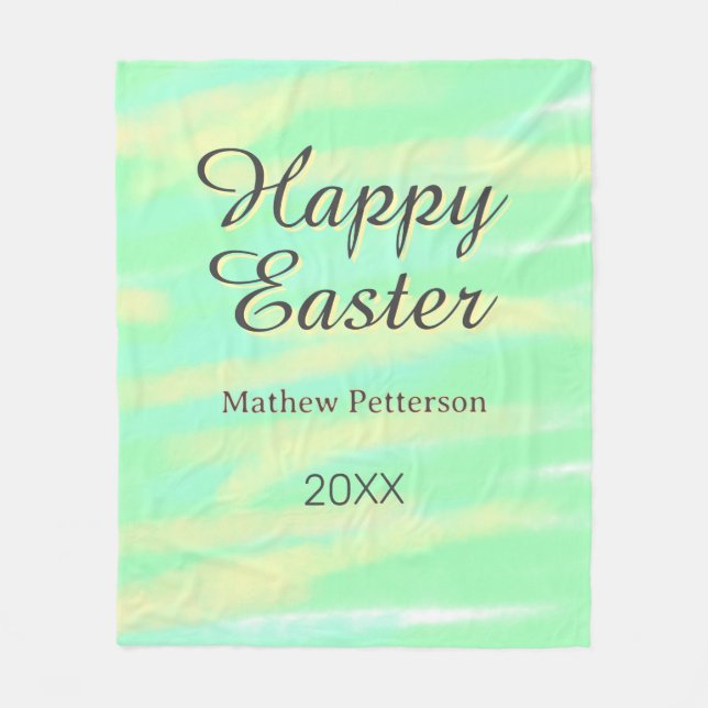 Happy Easter green yellow pastel gray name year  Fleecedecke (Vorderseite)
