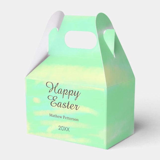 Happy Easter green yellow pastel gray name year  Geschenkschachtel (Vorderseite)