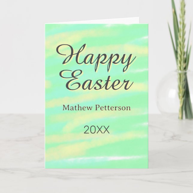 Happy Easter green yellow pastel gray name year  Karte (Vorderseite)
