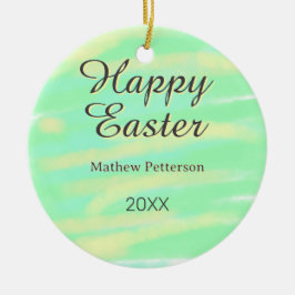 Happy Easter green yellow pastel gray name year  Keramik Ornament