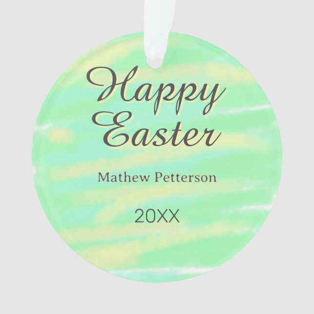 Happy Easter green yellow pastel gray name year  Ornament (Vorderseite)