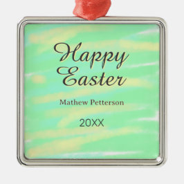 Happy Easter green yellow pastel gray name year  Ornament Aus Metall