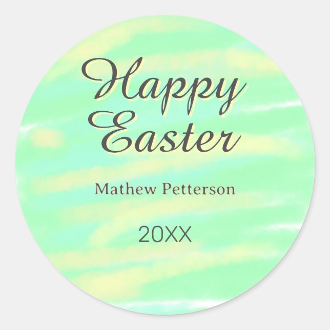 Happy Easter green yellow pastel gray name year  Runder Aufkleber (Vorderseite)