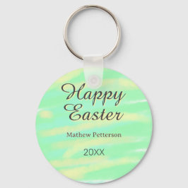 Happy Easter green yellow pastel gray name year  Schlüsselanhänger