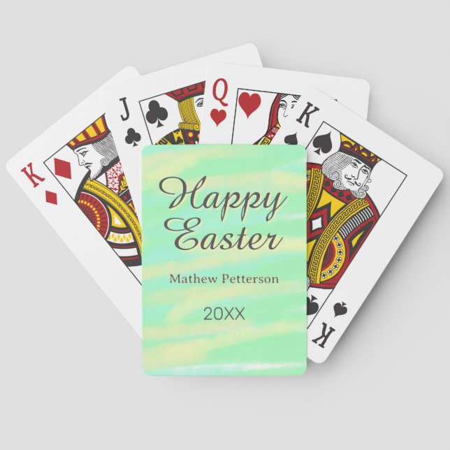 Happy Easter green yellow pastel gray name year  Spielkarten (Rückseite)