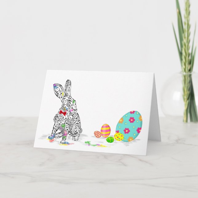 Happy Easter Hare & Egg Design Karte (Vorderseite)