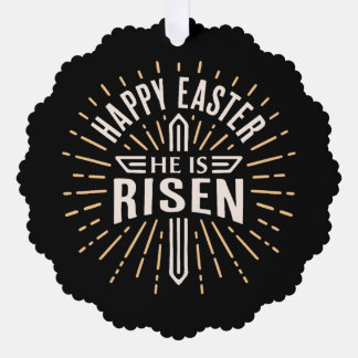 Happy Easter He is risen Jesus black Ornament Karte