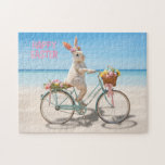 Happy Easter Hilton Head Island Bicycle on Beach<br><div class="desc">Happy Easter Hilton Head Style! The design on this cheerful holiday jigsaw puzzle features a whimsical Easter bunny wearing a festive spring-themed headdress and a basket overflowing with colorful painted eggs riding a vintage bicycle on a sun-drenched beach. The pink text reads "Happy Easter." The jigsaw puzzle is the perfect...</div>