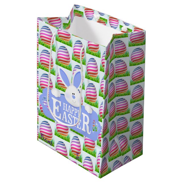 Happy Easter Holiday Bunny Floral Mittlere Geschenktüte (Vorderseite Schrägansicht)