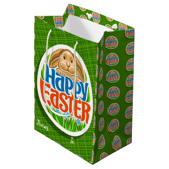 Happy Easter Holiday Bunny Floral Mittlere Geschenktüte (Vorderseite Schrägansicht)