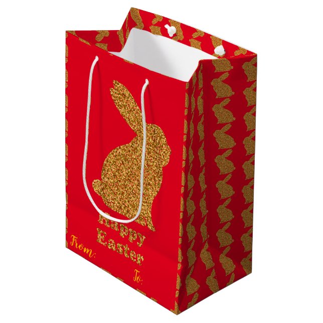 Happy Easter Holiday Bunny Floral Mittlere Geschenktüte (Vorderseite Schrägansicht)