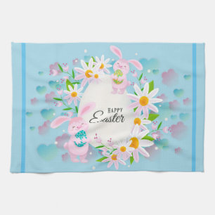 Happy Easter Holiday Trendy Bunny Floral Geschirrtuch