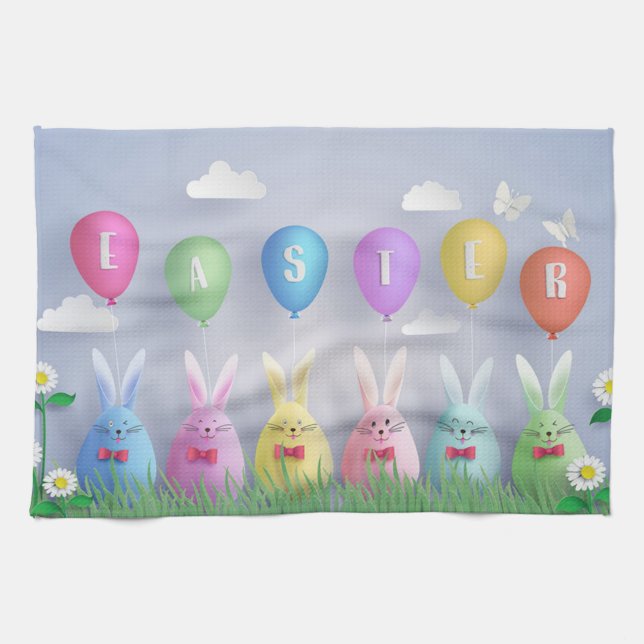 Happy Easter Holiday Trendy Bunny Floral Geschirrtuch (Horizontal)