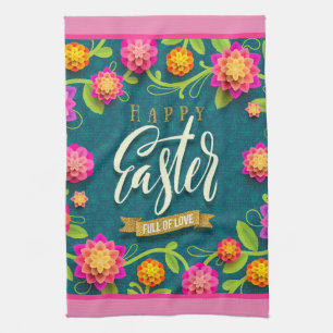 Happy Easter Holiday Trendy Bunny Floral Geschirrtuch