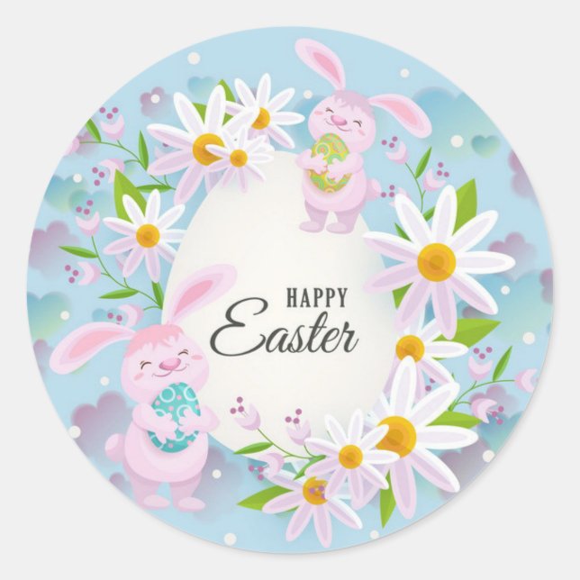 Happy Easter Holiday Trendy Bunny Floral Runder Aufkleber (Vorderseite)